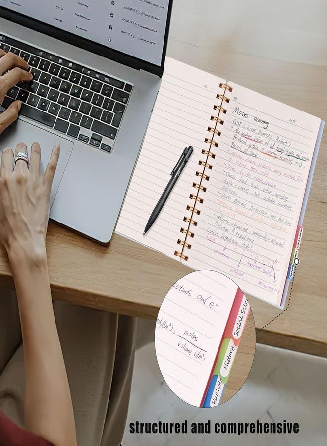 Koogel Spiral Notebook with Tabs, 5 Subject Spiral Notebook College Ruled with Removable Dividers, 200Pages Lined Journals for Women Journals Note Taking Work School Gifts, 5.7x8.3Inch, Pink - Image 5